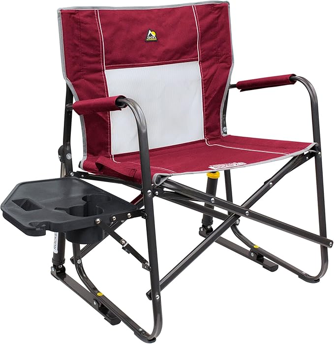 GCI OUTDOOR Freestyle Rocker XL with Side Table Camping Chair | Portable Folding Rocking Chair with Solid, Durable Armrests, Drink Holder & Comfortable Backrest — Red by GCIOUTDOOR