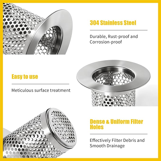 Bathroom Sink Drain Strainer, 304 Stainless Steel Hair Catcher - Image 3