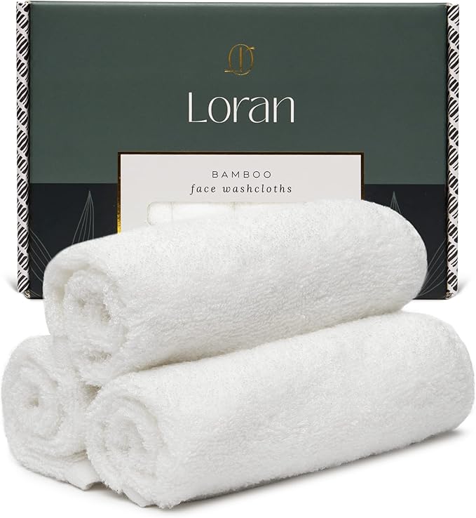 White Washcloths Set of 6 Soft Facial Cloths 10” x 10” 100% Viscose Derived by Loran