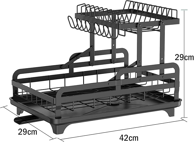2 Tier Dish Drying Rack Automatic Drainage Board Space-Saving - Image 2