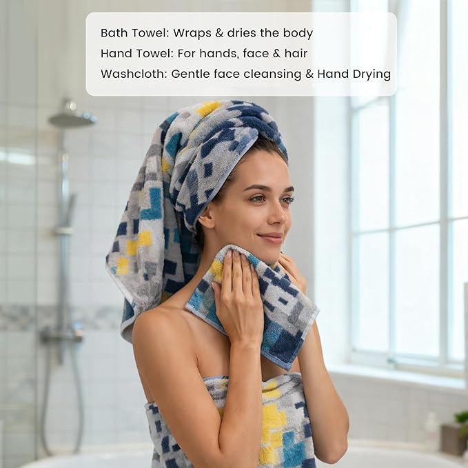 SEMAXE Bath Towel Set of 8 Include 2 Bath Towels 2 Hand Towels 4 Washcloths - Image 7