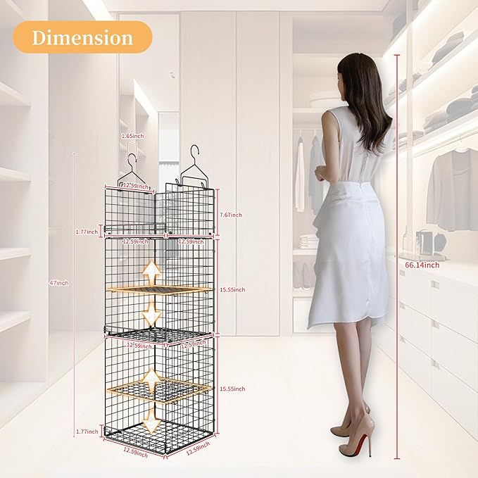 5 Tier Closet Hanging Organizer and Storage Separable Hanging Closet Shelves - Image 3
