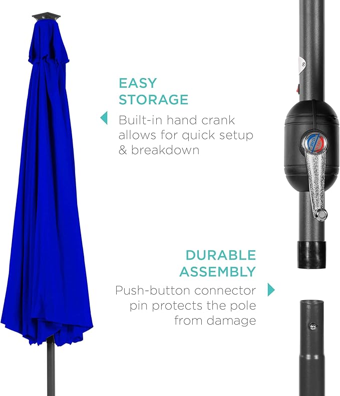 Best Choice Products 10ft Solar Polyester LED Lighted Patio Umbrella w/Tilt Adjustment and UV-Resistant Fabric - Image 6