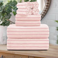 Oliven 8 Pcs Pink Cabana Stripe Large Bath Towels Set Oversized Bath Sheet-2 by Oliven