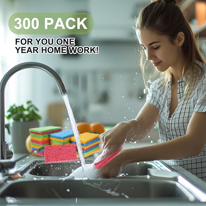 Zhengmy 300 Pieces Sponges Kitchen Compressed Sponges Bulk Natural Dish Sponge - Image 6