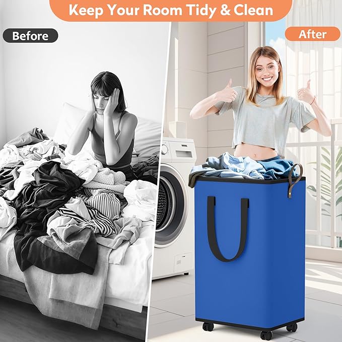 Laundry Basket with Wheels, Collapsible Laundry Baskets, Laundry Hamper with - Image 4
