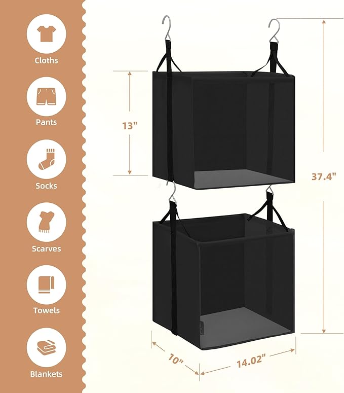 STORAGE MANIAC 2-Shelf Hanging Closet Organizer, Cloth Hanging Closet Shelf - Image 2
