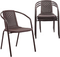 VINGLI PE Rattan Outdoor Dining Chairs Set of 4, Plastic Stackable Patio Chairs for Indoor, Porch, Restaurant, Garden, Brown by VINGLI