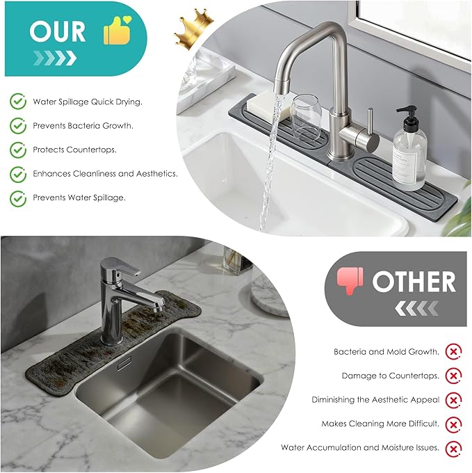 4Pcs Stone Faucet Mat for Kitchen Sink, Diatomite Quick Dry Water Absorbing - Image 7