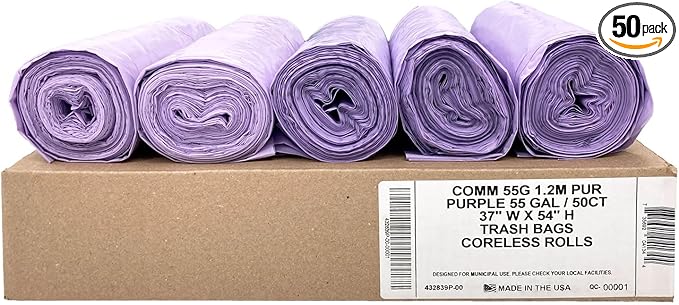 Ultrasac Heavy Duty 55 Gallon Purple Trash Bags by Ultrasac
