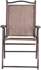 Giantex Set of 2 Patio Folding Chairs, Outdoor Patio Dining Chairs w/Armrest, Sling Back, Metal Frame, Outside Use for Lawn Camping Garden Pool Beach Yard Lounge, No Assembly, Brown - Image 6