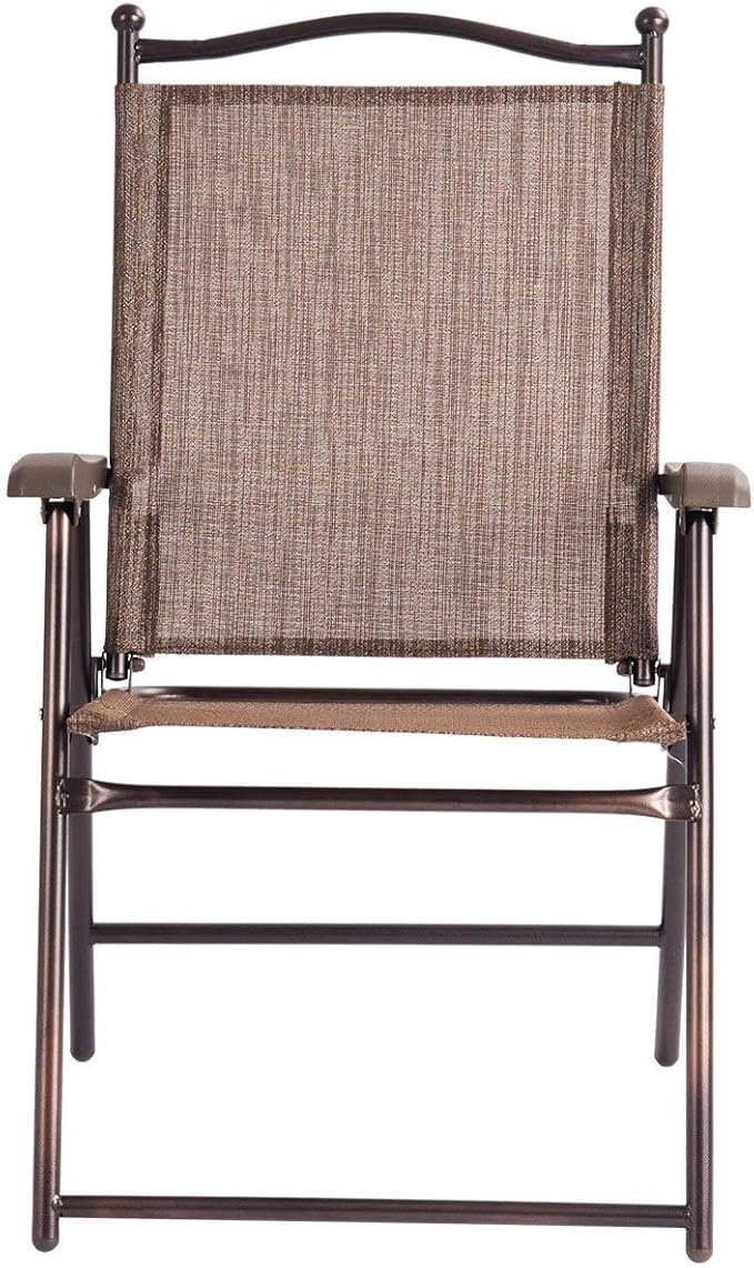 Giantex Set of 2 Patio Folding Chairs, Outdoor Patio Dining Chairs w/Armrest, Sling Back, Metal Frame, Outside Use for Lawn Camping Garden Pool Beach Yard Lounge, No Assembly, Brown - Image 6