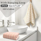 VOOVA & MOVAS Pink Stripe Natural Cotton Hand Towels Set of 2, Bathroom & - Image 4