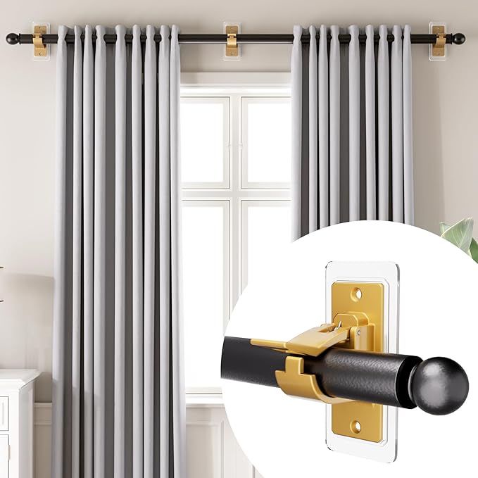 Antimbee 6PCS Self Adhesive Curtain Rod Bracket, No Drilling Curtain Rod Holders - Image 3
