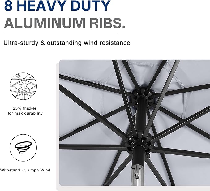 ABCCANOPY Durable Solar Led Patio Umbrellas with 32LED Lights 11FT (Grey) - Image 7