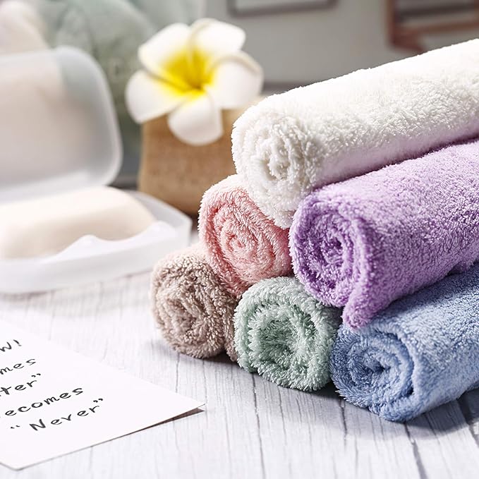 Syhood 12 Pieces Face Wash Cloth 12 x 12 in Makeup Remover Cloths Towel Coral - Image 2