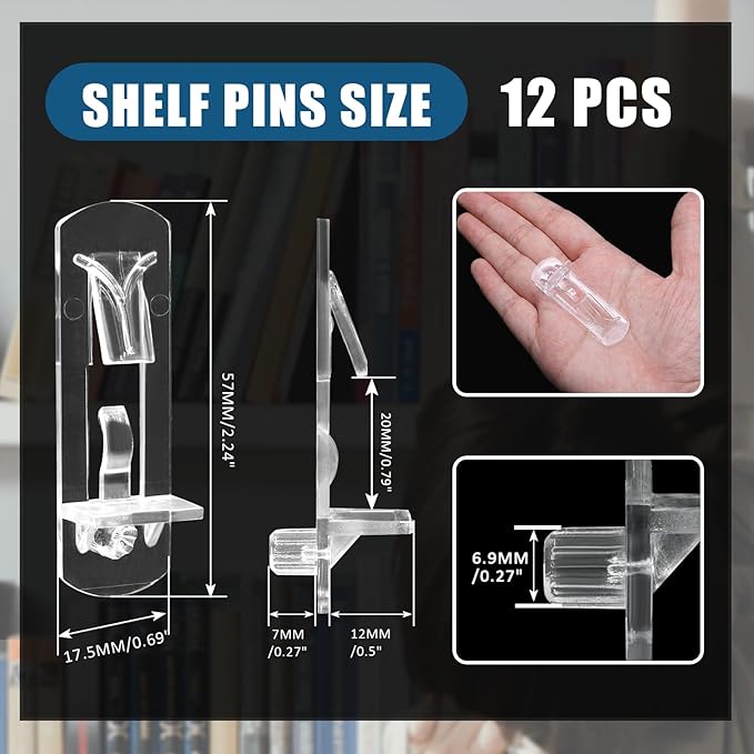 Biaungdo 12 Pcs Plastic Locking Shelf Support Pegs, 6.9mm Clear Cabinet Shelf - Image 2