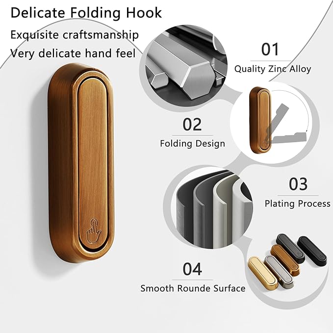4PCS Folding Coat Hooks, Heavy Duty Wall Hooks Made of Zinc Alloy, Foldable - Image 4