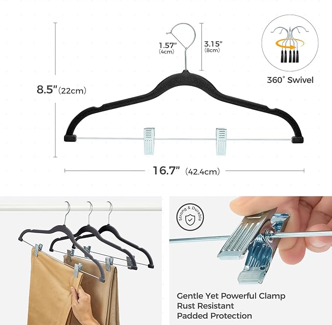 HOUSE DAY Velvet Hangers with Adjustable Clips 30 Pack, Non-Slip Suit Organizer - Image 2