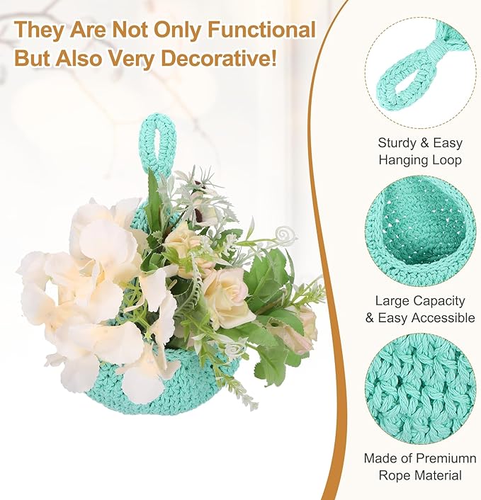 uxcell Hanging Fruit Baskets for Kitchen, Hand-Woven Wall Hanging Storage Jute - Image 3