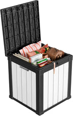 ROJIK Outdoor Storage Housing Deck Box - Waterproof Patio Furniture, Garden Tools, Cushions, Pool Accessories Storage Bench with Lockable Lid and Side Handles (Black & Whiter, 50 Gal) by ROJIK