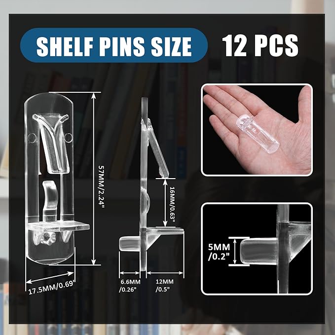 Biaungdo 12 Pcs Plastic Locking Shelf Support Pegs, 5mm Clear Cabinet Shelf - Image 2