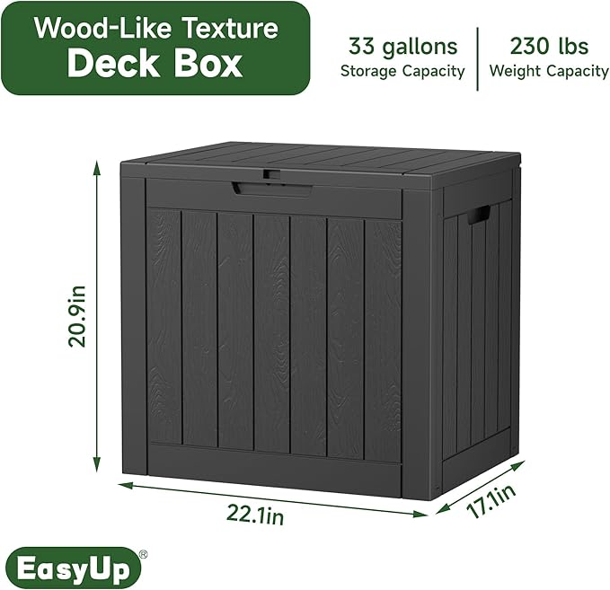 EasyUp 33 Gallon Resin Deck Box Waterproof, UV Resistant Outdoor Storage Box for Delivery, Porch, Patio and Garden, Stripe Black - Image 2