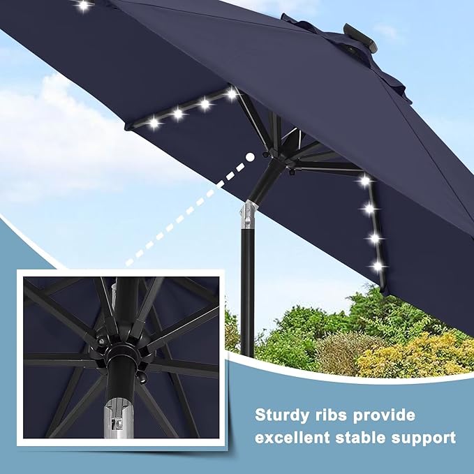 ABCCANOPY Durable Solar Led Patio Umbrellas with 32LED Lights 11FT (Navy Blue) - Image 7