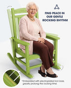 KINGYES HDPE Outdoor Rocking Chair Set of 4, All-Weather Poly Patio Rocking Chairs with 330lbs Support for Adults, Pistachio Green - Image 6