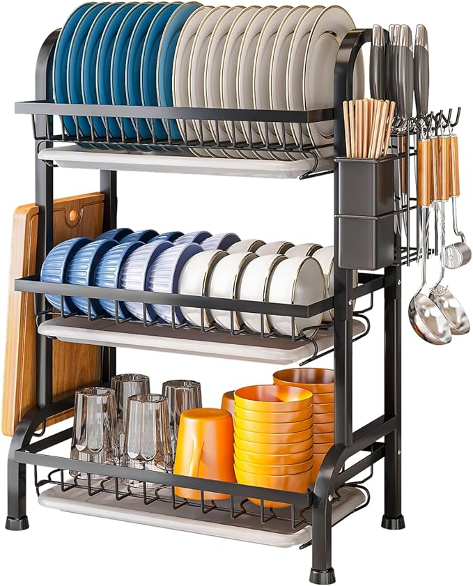 Dish Drying Rack 3 Tier Large Capacity Kitchen Dish Draining Rack Countertop by Unknown