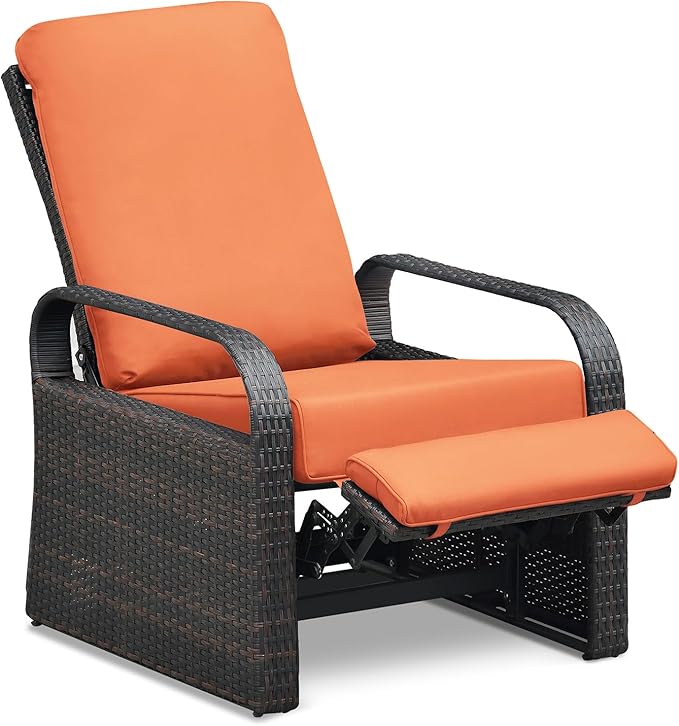 ART TO REAL Automatic Adjustable Patio Recliner Chair Relaxing Sofa Outdoor Wicker Armchair Furniture Aluminum Frame Lounge with Soft Thicken Cushion by ATRARTTOREAL