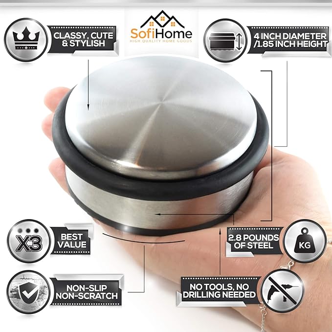 Stainless Steel Door Stopper 4"x1.85"– Premium SofiHome Top Durability Door - Image 5