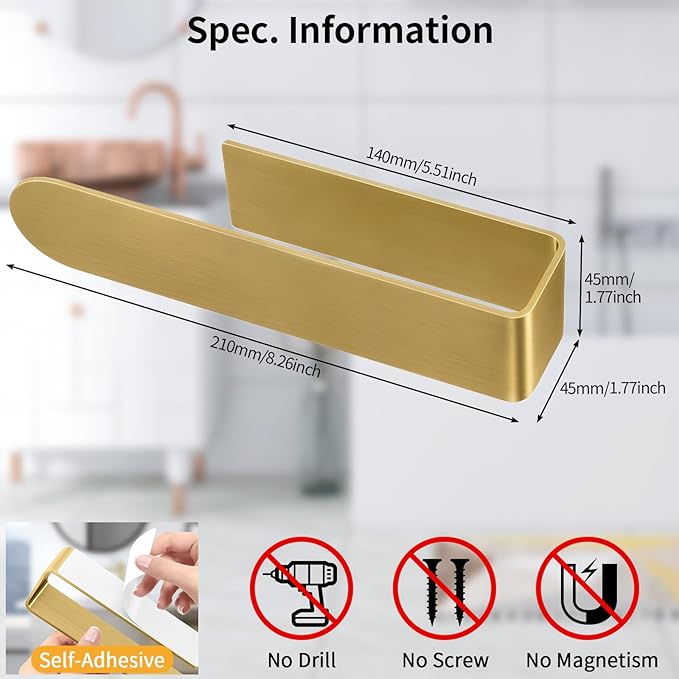 2 Pack Gold Hand Towel Holder, Adhesive Towel Bars Wall Mounted, 8 Inch Square - Image 7