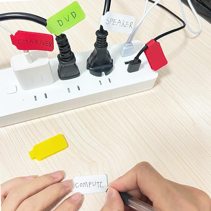 60 Pack Reusable Color-Coded Write-On Cable Labels & Cord Organizer Kit - Image 4