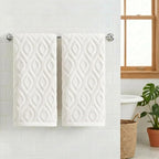 Artoid Mode 2 Pcs White 3D Diamond Grid Jacquard Hand Towels - Image 2
