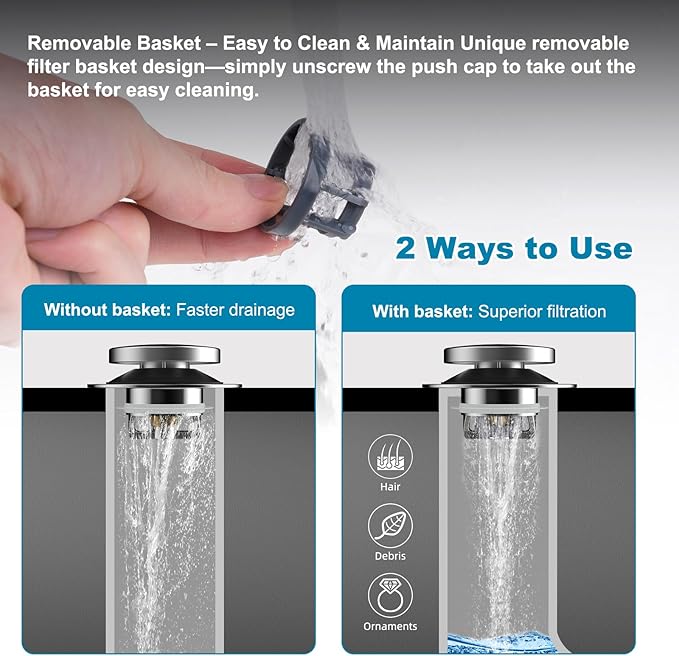 Hibbent 2 Pack 3 in 1 Metal Bathtub Drain Stopper, Universal Pop Up Tub Stopper - Image 8