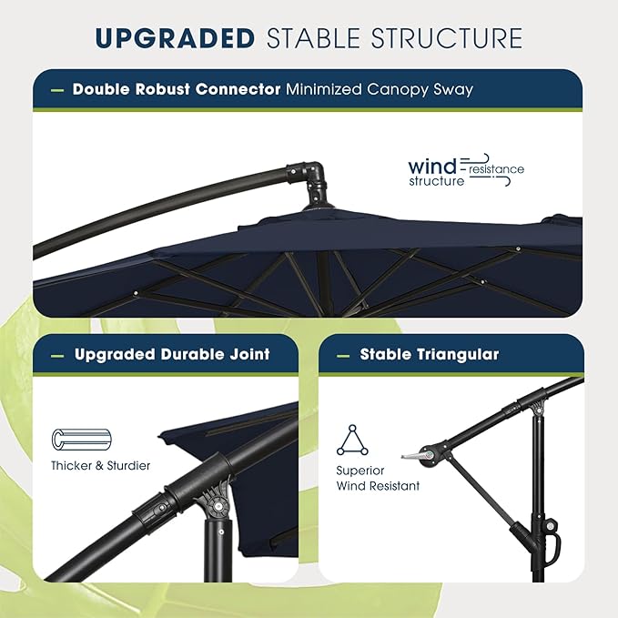 wikiwiki 10ft Patio Umbrella with Base Included, Outdoor Offset Cantilever Umbrella with Sandbag Base for Backyard, Garden and Pool, Easy to Tilt and Crank, Navy Blue - Image 4