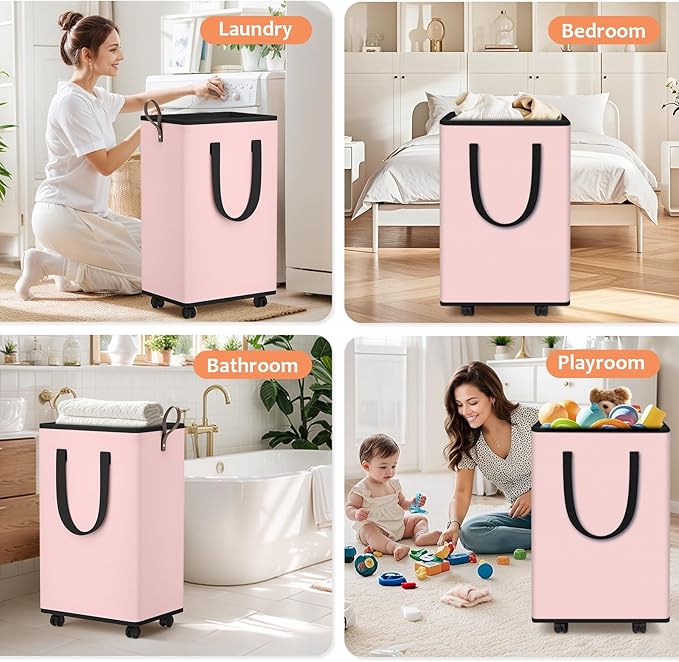 Laundry Basket with Wheels, Collapsible Laundry Baskets, Laundry Hamper with - Image 6