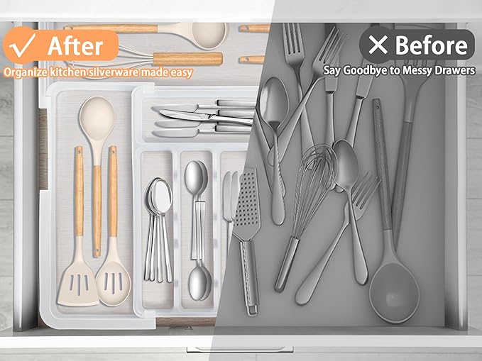 Large Silverware Drawer Organizer Expandable Kitchen Utensil Organizer BPA Free - Image 6