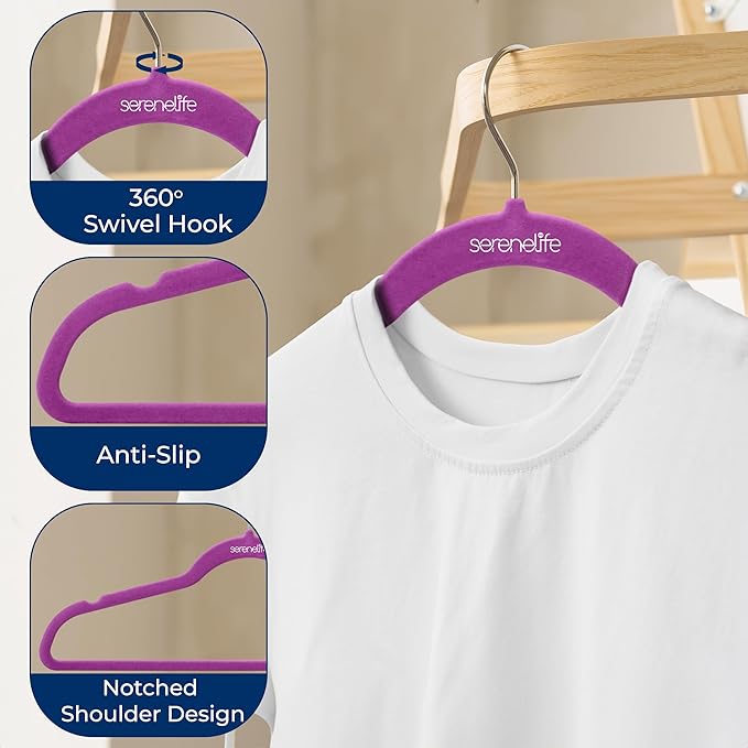 SereneLife 20 Pack Velvet Hangers – Non-Slip Clothes Hangers - Image 5