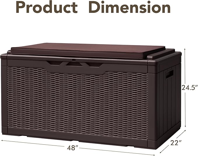 Devoko 100 Gallon Deck Box, Waterproof Resin Outdoor Storage Box with Cushion for Outside and Patio, Large Outdoor Storage Bench Cabinet Lockable for Patio Furniture and Garden Tools (Deep Brown) - Image 5