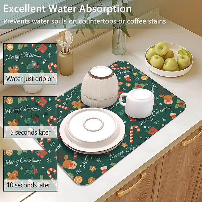 Christmas Dish Drying Mat for Kitchen Counter 2 Pack - Image 5
