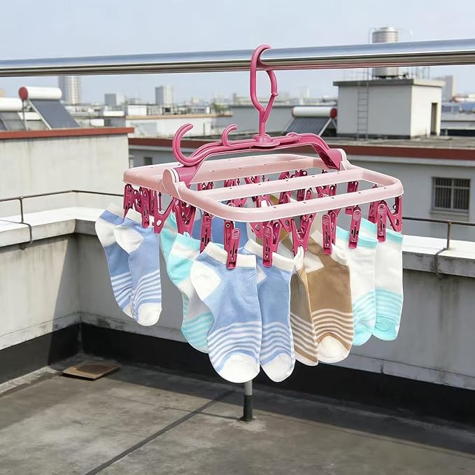 Sock Dryer with pegs for Washing line with 32 Clips and 360° Suitable for Socks - Image 6