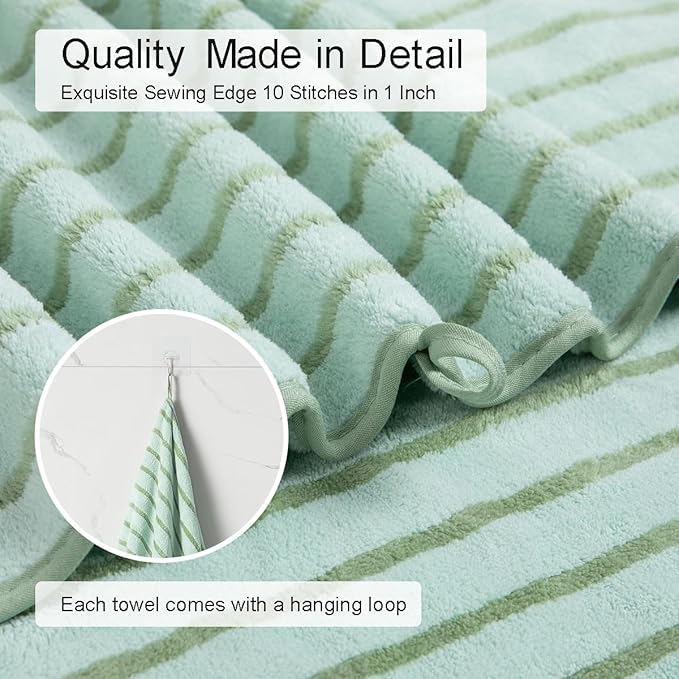 Oliven 8 Pcs Green Cabana Stripe Large Bath Towel Set Oversized Bath Sheet-2 - Image 6