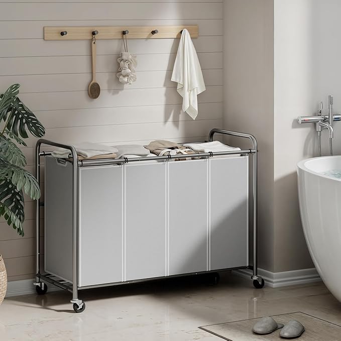 ROMOON Laundry Hamper Sorter Cart: 4-Section Organizer - Image 7