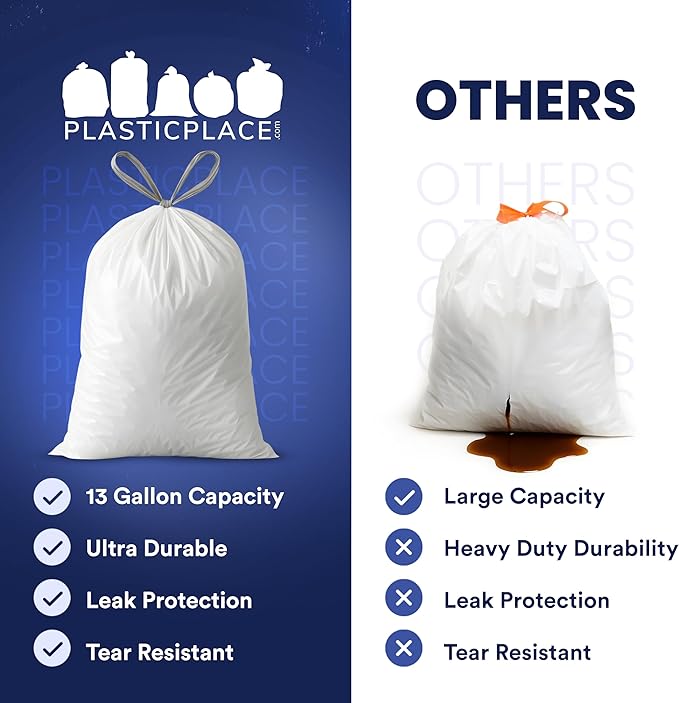 Plasticplace 4 Gallon White Drawstring Trash Bags, – 0.7 Mil Leak-Proof Garbage - Image 5