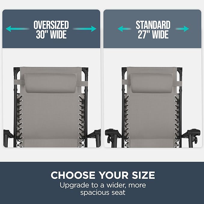Best Choice Products 30” Wide Folding Zero Gravity Outdoor Recliner Patio Lounge Chair w/Adjustable Canopy Shade, Headrest, Side Accessory Tray - Ice Gray - Image 4