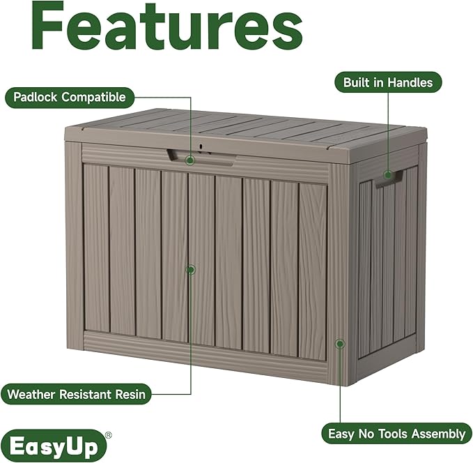 EasyUp 45 Gallon Outdoor Storage Box, Resin Waterproof UV-Resistant Deck Box, Reinforced Stability for Patio, Garden, and Poolside, Striped Gray - Image 3