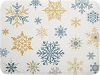 Winter Dish Drying Mat for Kitchen Counter Blue Golden Snowflake Holiday Xmas by Unknown