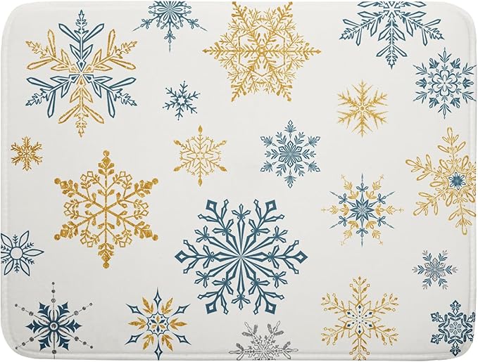 Winter Dish Drying Mat for Kitchen Counter Blue Golden Snowflake Holiday Xmas by Unknown